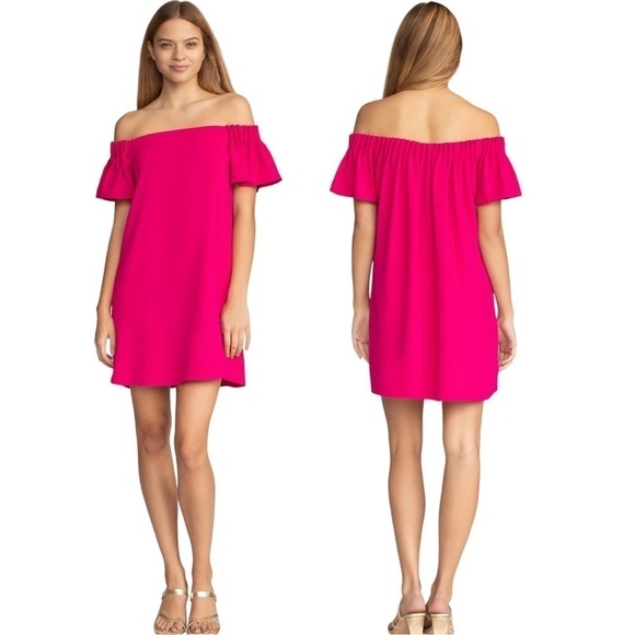 NWT Trina Turk Small Pink Fuschia The Exceptional Off Shoulder Dress - Picture 1 of 6